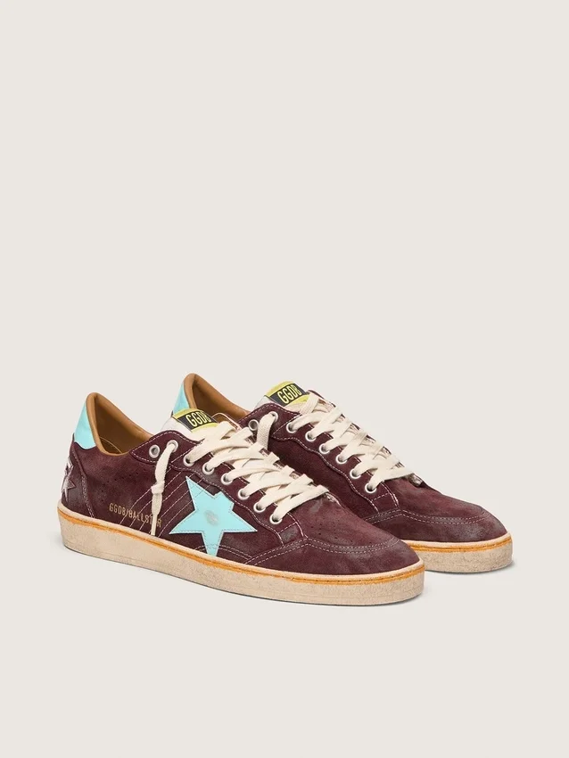 Ball Star da uomo in pelle scamosciata rosso scuro con stella e linguetta sul tallone azzurre