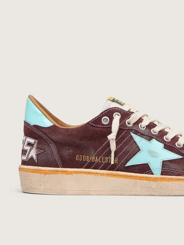Ball Star da uomo in pelle scamosciata rosso scuro con stella e linguetta sul tallone azzurre