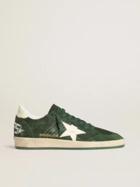 Ball Star da uomo in pelle scamosciata verde con stella in pelle bianca e linguetta sul tallone