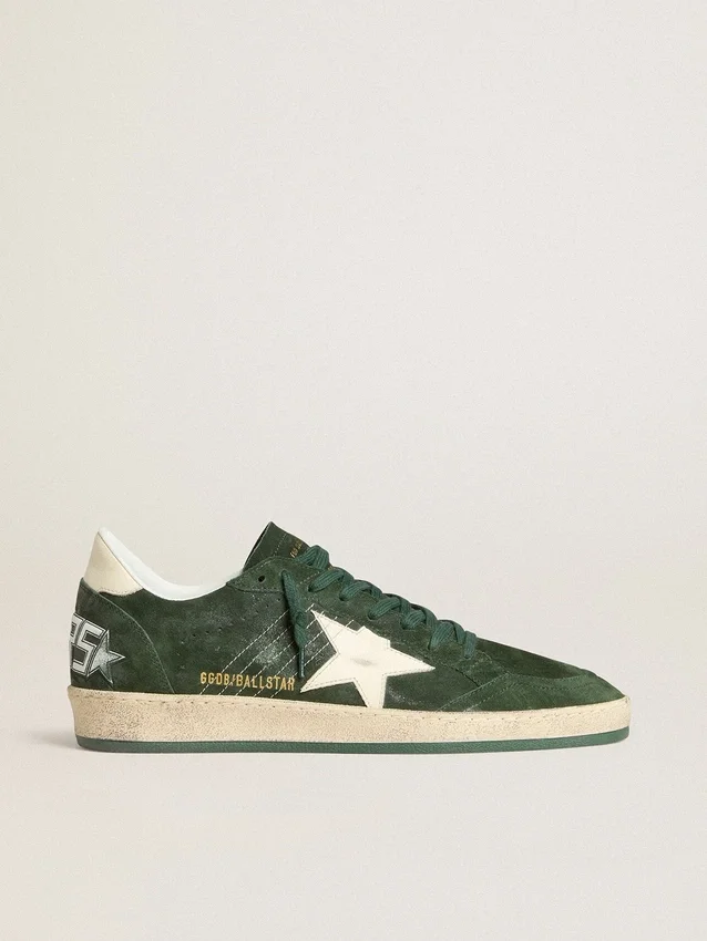 Ball Star da uomo in pelle scamosciata verde con stella in pelle bianca e linguetta sul tallone