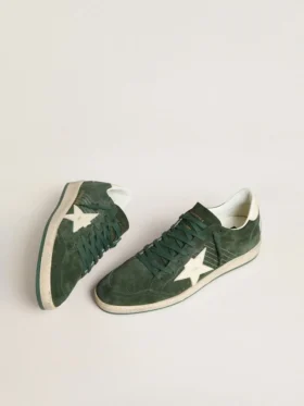 Ball Star da uomo in pelle scamosciata verde con stella in pelle bianca e linguetta sul tallone