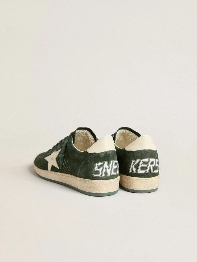 Ball Star da uomo in pelle scamosciata verde con stella in pelle bianca e linguetta sul tallone