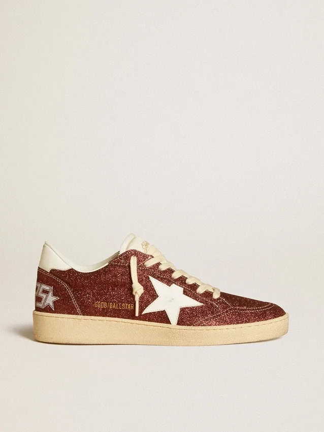Ball Star in glitter bordeaux con stella e linguetta sul tallone in pelle bianca