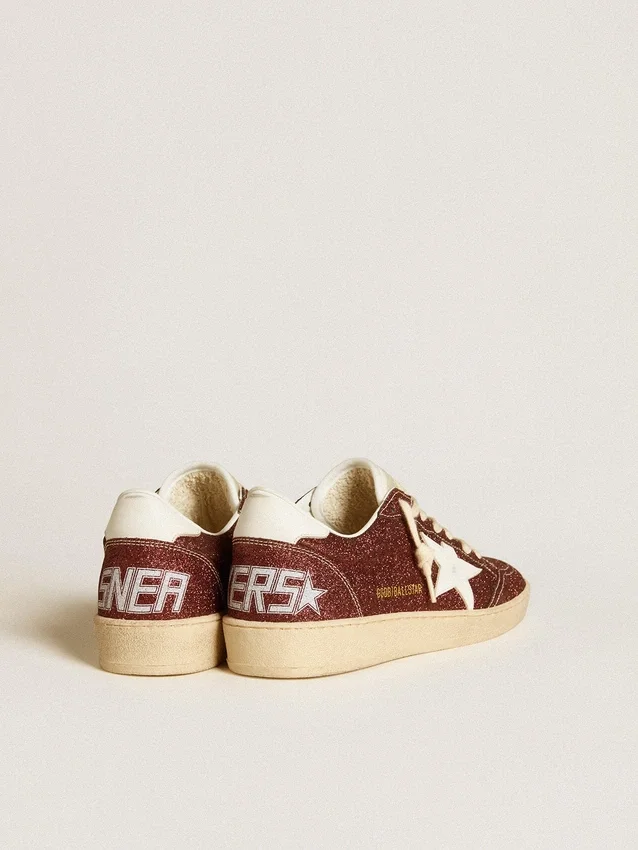 Ball Star in glitter bordeaux con stella e linguetta sul tallone in pelle bianca