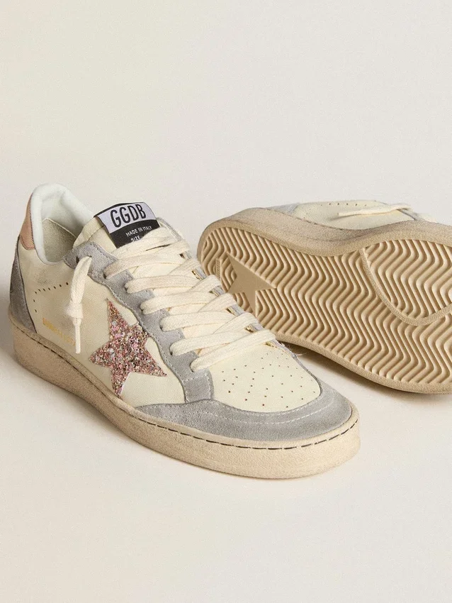 Ball Star in nappa con stella glitterata e linguetta sul tallone metallizzata