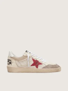 Ball Star in nylon e rete bianca con stella in nylon rosso e linguetta sul tallone in pelle bianca
