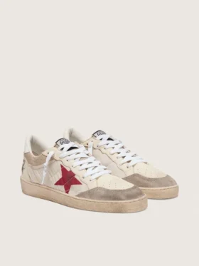 Ball Star in nylon e rete bianca con stella in nylon rosso e linguetta sul tallone in pelle bianca