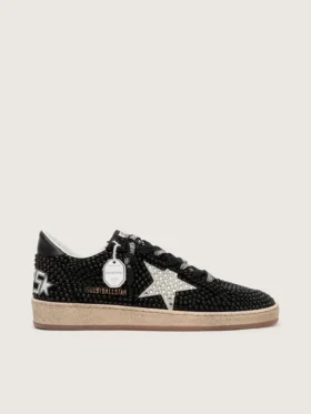 Ball Star in pelle scamosciata nera con stella bianca e cristalli Swarovski