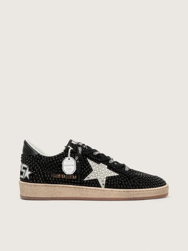 Ball Star in pelle scamosciata nera con stella bianca e cristalli Swarovski