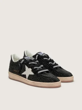 Ball Star in pelle scamosciata nera con stella bianca e cristalli Swarovski