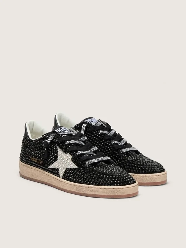Ball Star in pelle scamosciata nera con stella bianca e cristalli Swarovski