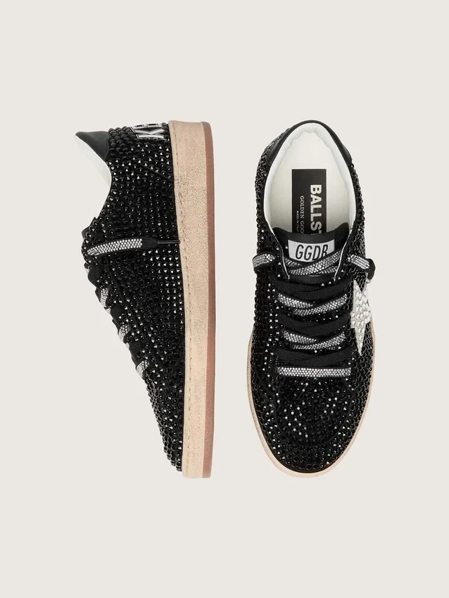 Ball Star in pelle scamosciata nera con stella bianca e cristalli Swarovski