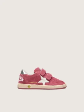 Ball Star Junior in camoscio rosso con stella in pelle bianca e linguetta sul tallone in argento metallizzato