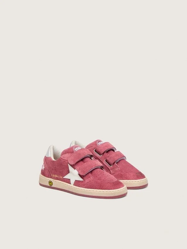 Ball Star Junior in camoscio rosso con stella in pelle bianca e linguetta sul tallone in argento metallizzato