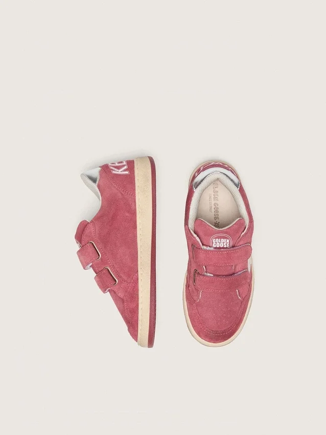 Ball Star Junior in camoscio rosso con stella in pelle bianca e linguetta sul tallone in argento metallizzato