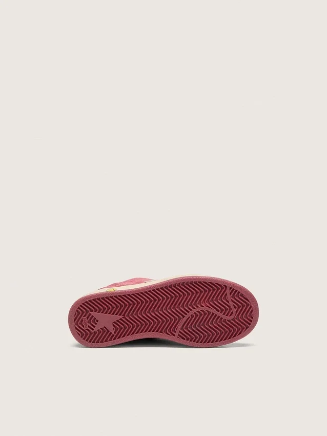 Ball Star Junior in camoscio rosso con stella in pelle bianca e linguetta sul tallone in argento metallizzato