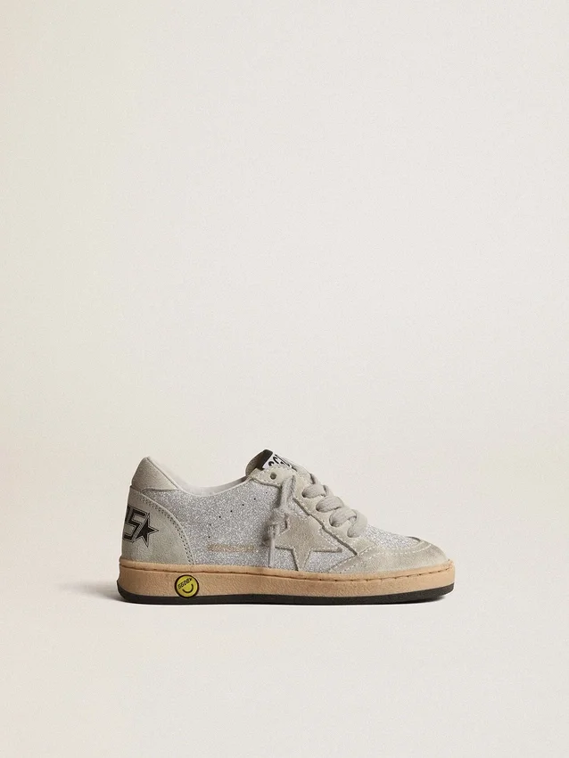 Ball Star Junior in glitter con inserti in pelle scamosciata grigio ghiaccio