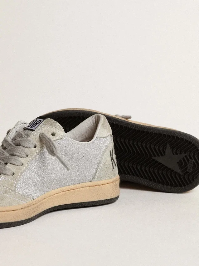 Ball Star Junior in glitter con inserti in pelle scamosciata grigio ghiaccio