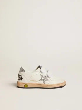Ball Star Junior in nappa con stella glitterata argento e linguetta sul tallone