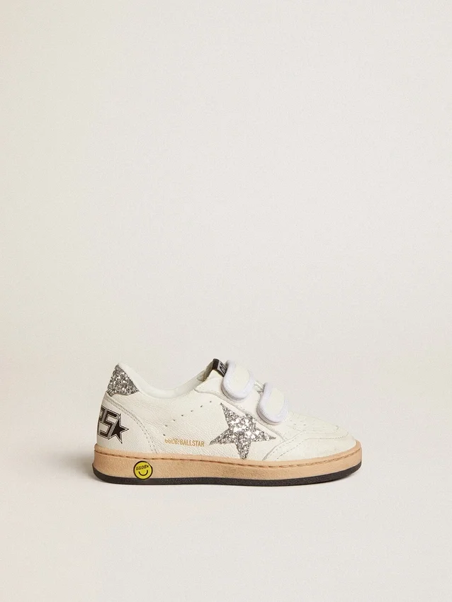Ball Star Junior in nappa con stella glitterata argento e linguetta sul tallone