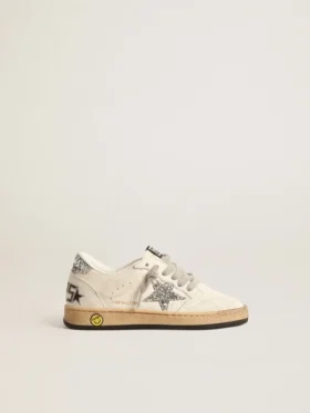 Ball Star Junior in nappa con stella glitterata argento e linguetta sul tallone
