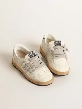 Ball Star Junior in nappa con stella glitterata argento e linguetta sul tallone