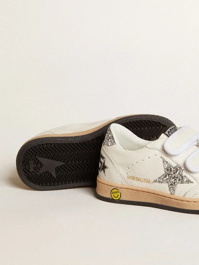 Ball Star Junior in nappa con stella glitterata argento e linguetta sul tallone