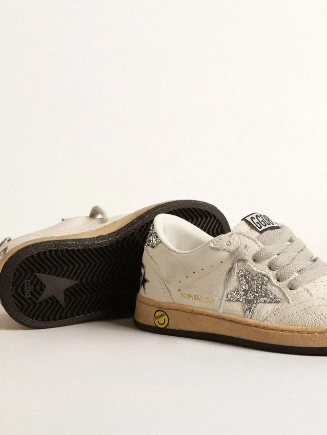 Ball Star Junior in nappa con stella glitterata argento e linguetta sul tallone