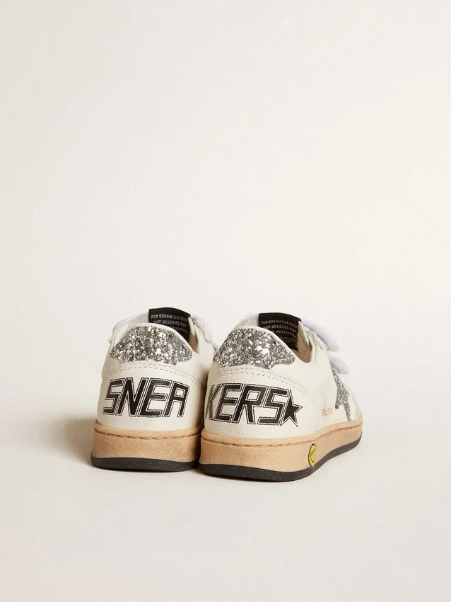 Ball Star Junior in nappa con stella glitterata argento e linguetta sul tallone