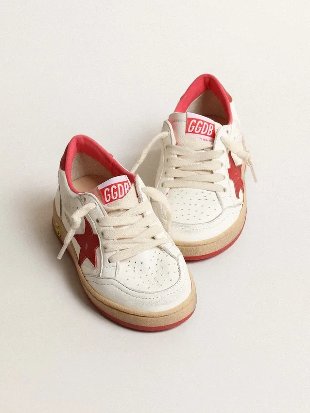 Ball Star Junior in nappa con stella in pelle rossa e linguetta sul tallone