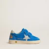 Ball Star Junior in pelle scamosciata azzurra con stella e linguetta sul tallone in nabuk grigio