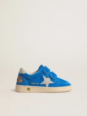 Ball Star Junior in pelle scamosciata azzurra con stella e linguetta sul tallone in nabuk grigio