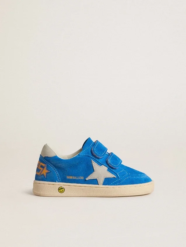 Ball Star Junior in pelle scamosciata azzurra con stella e linguetta sul tallone in nabuk grigio