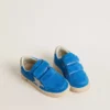 Ball Star Junior in pelle scamosciata azzurra con stella e linguetta sul tallone in nabuk grigio