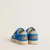 Ball Star Junior in pelle scamosciata azzurra con stella e linguetta sul tallone in nabuk grigio
