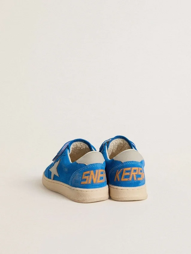Ball Star Junior in pelle scamosciata azzurra con stella e linguetta sul tallone in nabuk grigio
