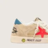 Ball Star Junior in pelle scamosciata beige con stella rossa e linguetta sul tallone azzurra