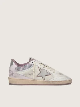 Ball Star LAB da donna in nylon bianco e pelle di pony con stella argentata e inserti lilla