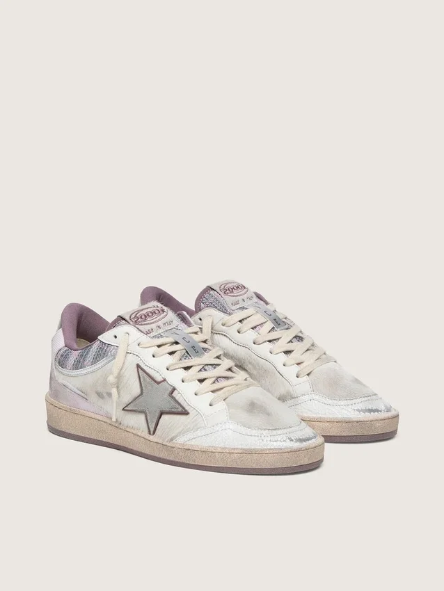 Ball Star LAB da donna in nylon bianco e pelle di pony con stella argentata e inserti lilla