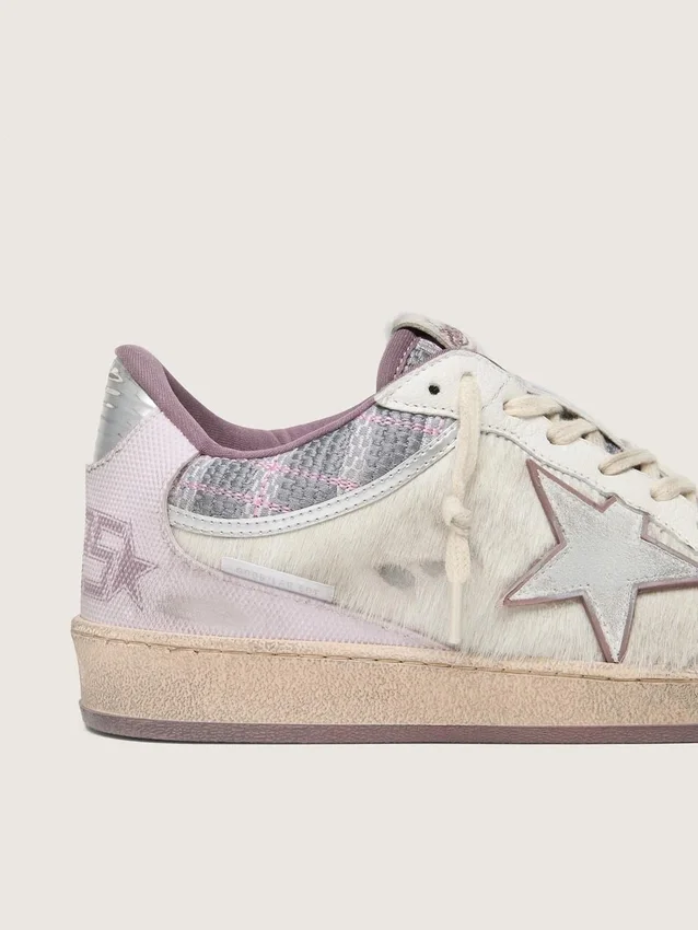Ball Star LAB da donna in nylon bianco e pelle di pony con stella argentata e inserti lilla