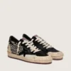 Ball Star LAB da donna in pelle scamosciata nera con borchie e stella in pelle nera lucida