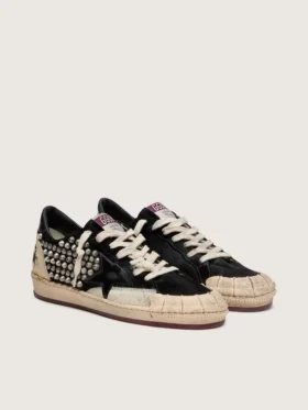 Ball Star LAB da donna in pelle scamosciata nera con borchie e stella in pelle nera lucida