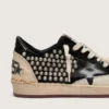 Ball Star LAB da donna in pelle scamosciata nera con borchie e stella in pelle nera lucida