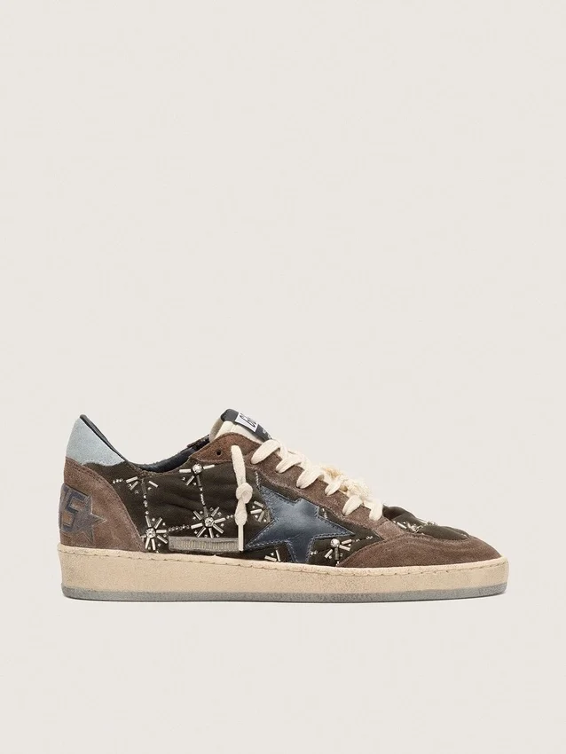 Ball Star LAB da donna in velluto matelassé marrone con strass e stella in pelle nera
