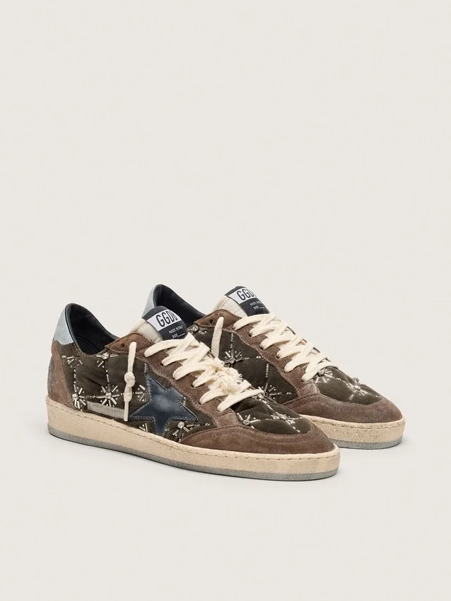 Ball Star LAB da donna in velluto matelassé marrone con strass e stella in pelle nera