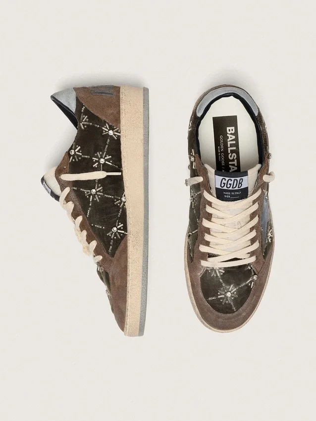 Ball Star LAB da donna in velluto matelassé marrone con strass e stella in pelle nera