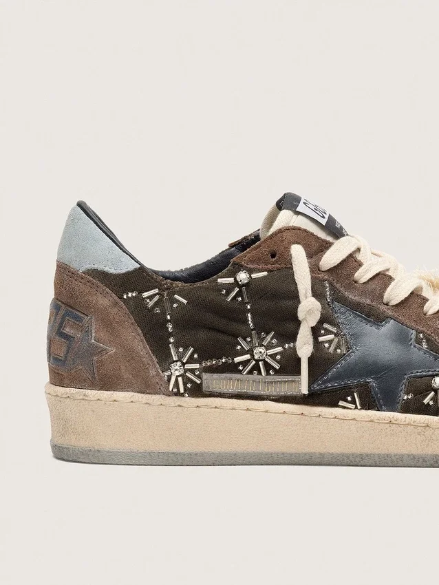 Ball Star LAB da donna in velluto matelassé marrone con strass e stella in pelle nera