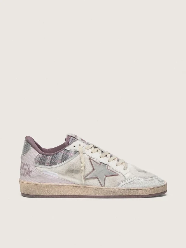 Ball Star LAB da uomo in nylon bianco e pelle di pony con stella argentata e inserti lilla