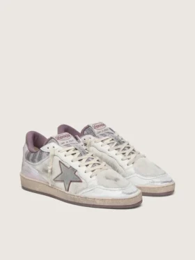 Ball Star LAB da uomo in nylon bianco e pelle di pony con stella argentata e inserti lilla