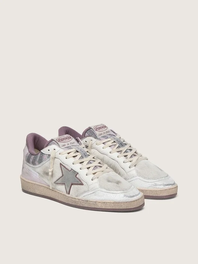 Ball Star LAB da uomo in nylon bianco e pelle di pony con stella argentata e inserti lilla